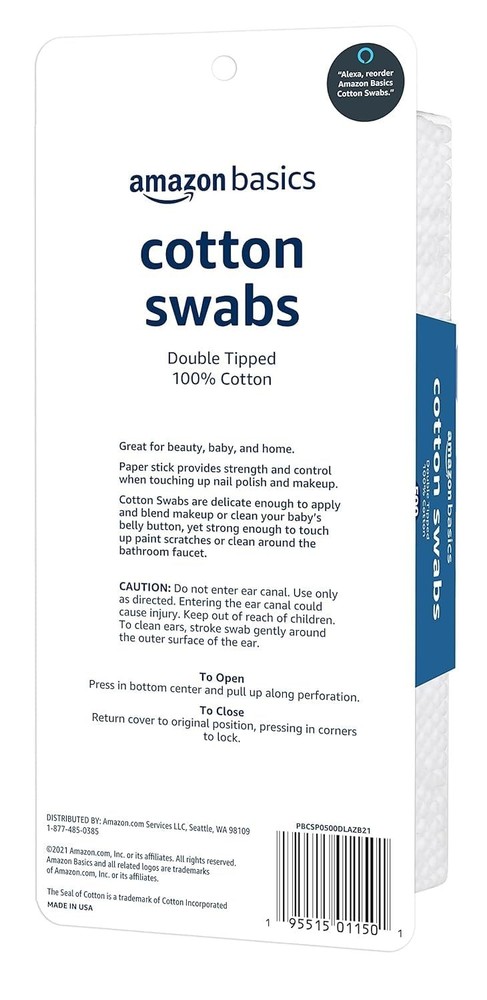 Q Tips Original Cotton Swabs 500 count Includes 500 Amazon Basics Cotton Swabs