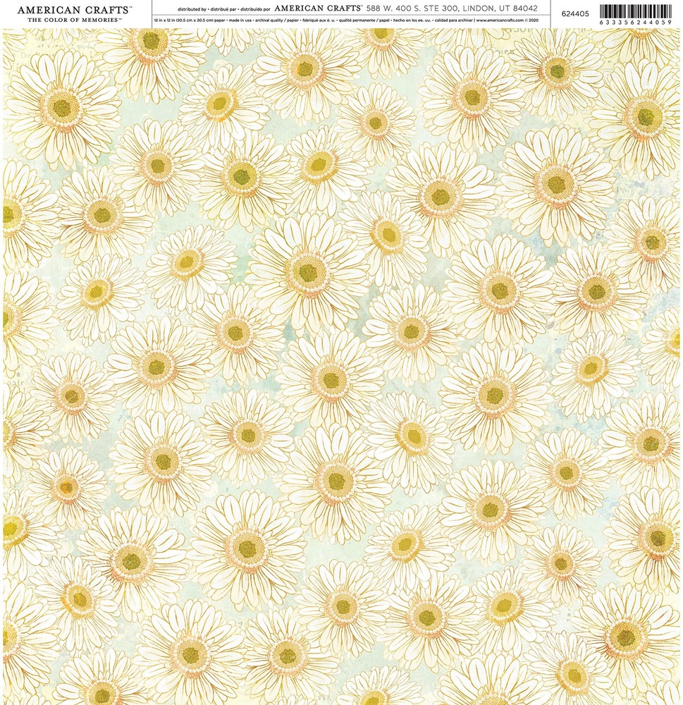 American Crafts Patterned Single-Sided Cardstock 12"X12"-Daisies - 25 Pack