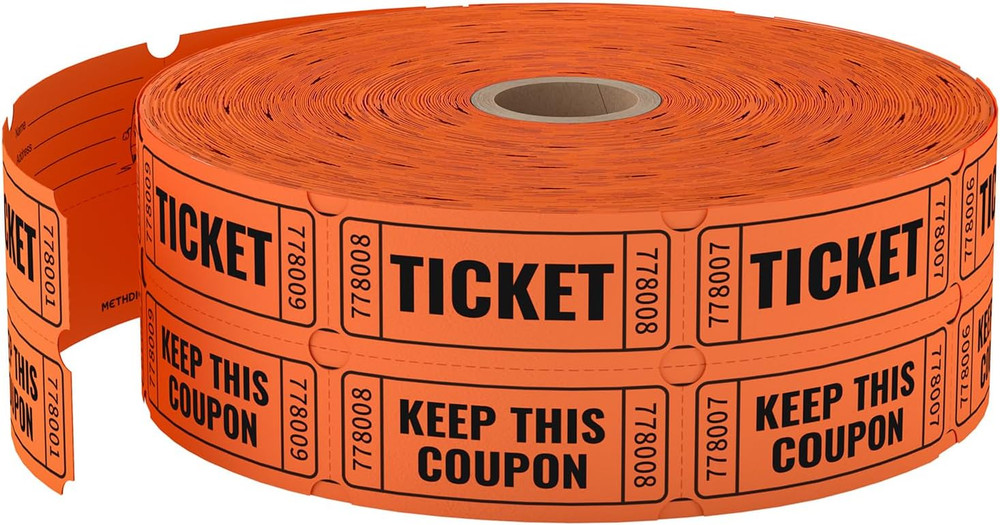 2000 Orange Raffle Tickets (4 Color Selection), Double Roll, Ticket for Events,
