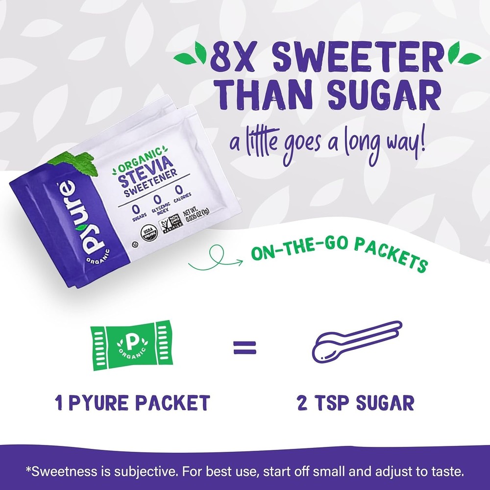 Pyure Organic Stevia Packets | Zero Calorie Sweetener for Coffee, and Baking