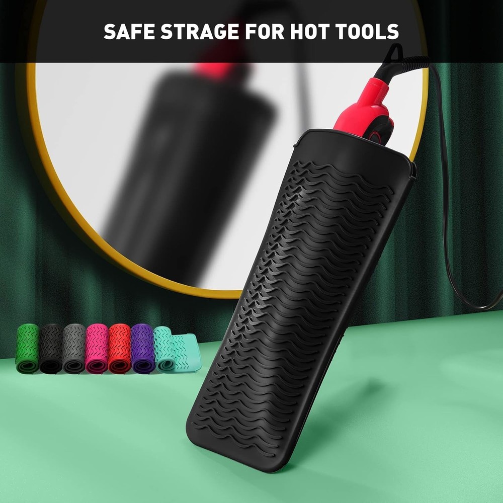 Compact Black Silicone Mat Pouch for Styling Tools – Protect Your Surfaces