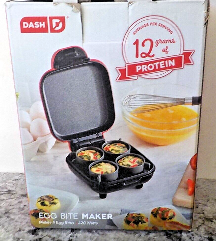 DASH RED Egg Bite Maker Fast Heating w/ 4 Silicone Molds & Recipe Guide