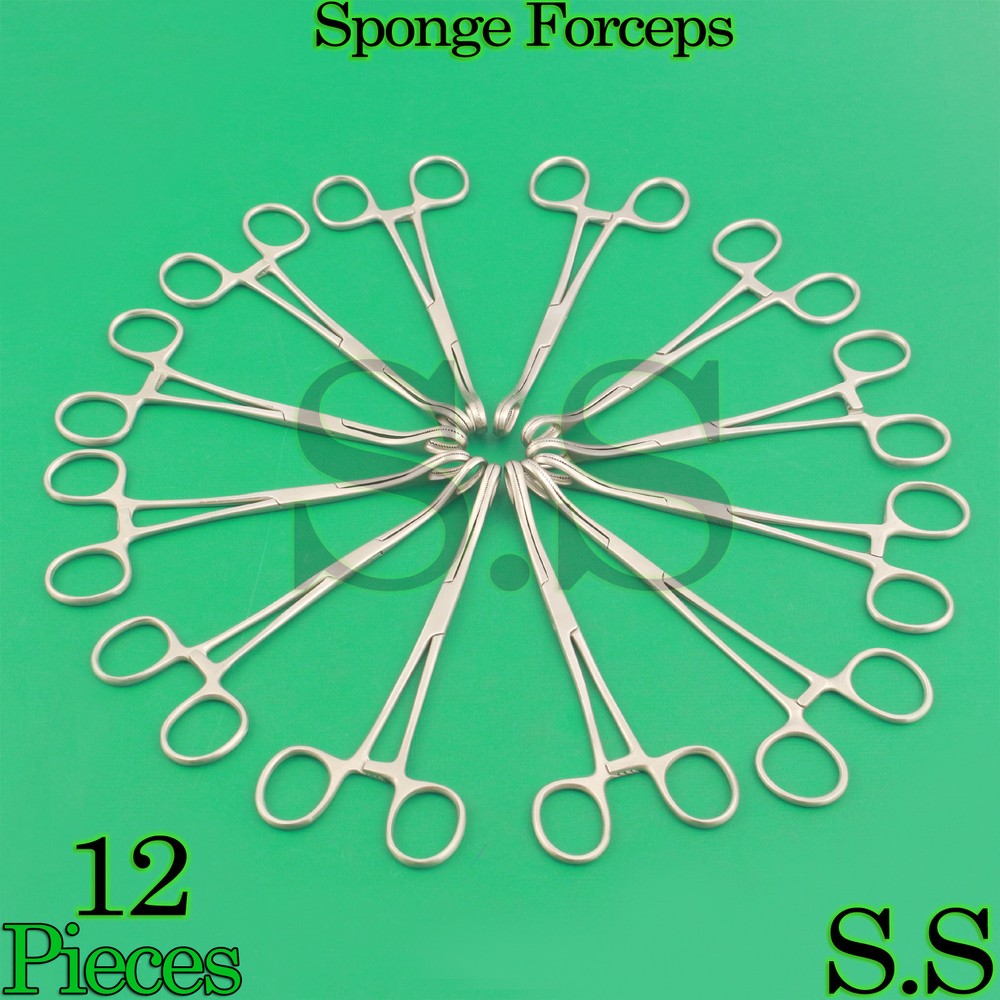 12 Sponge Holding Forceps Curved 7" Surgical Instruments