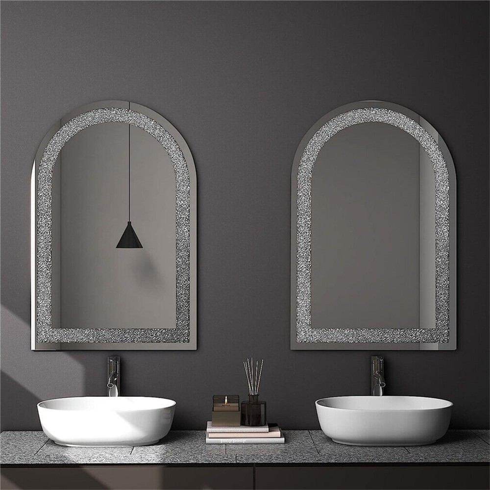Crystal Decorative Mirror for Wall Arched Gorgeous Silver Crush Diamond Mirror