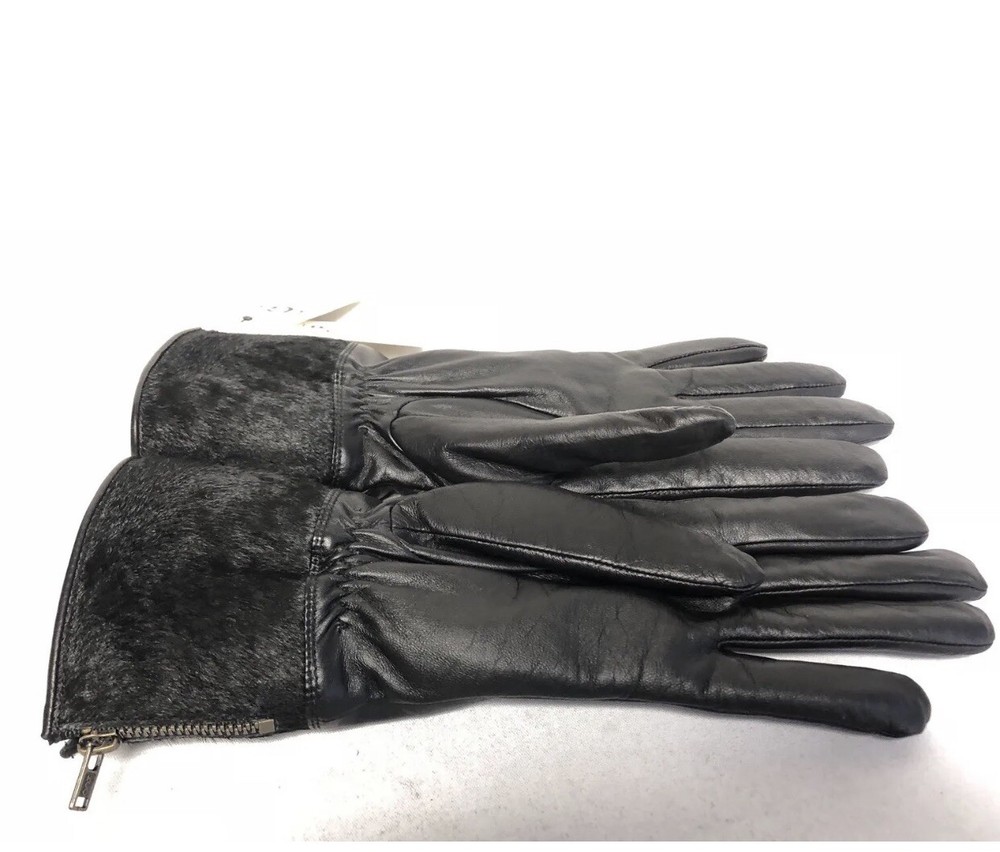 UGG ANIMAL SKIN BLACK LEATHER/ TOUCH SCREEN SMART GLOVES SMALL