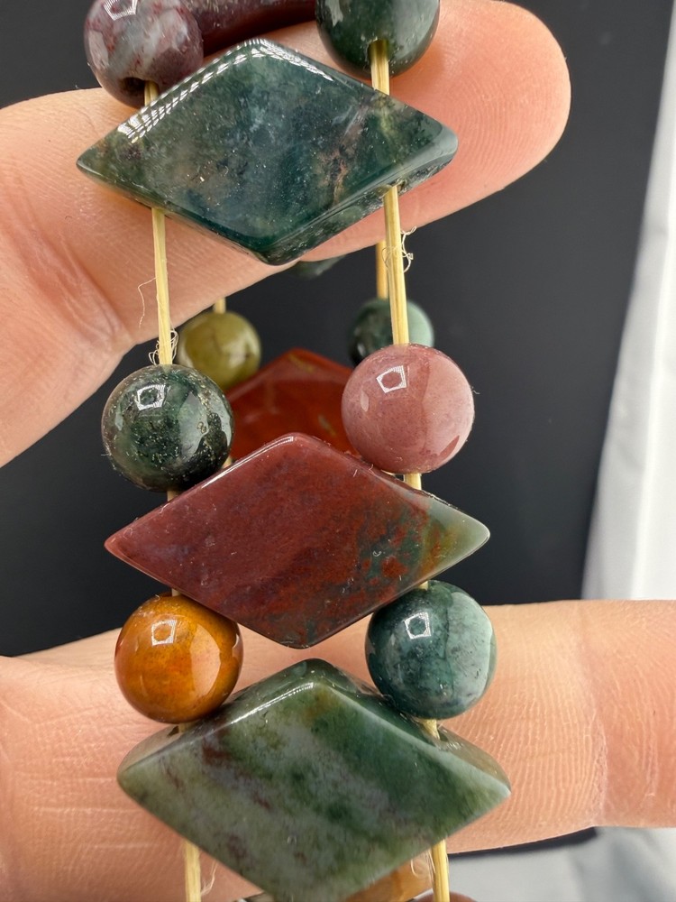Polished Stone Bracelet Geometric Stretch 7.5”