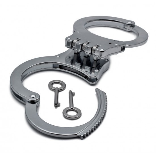 Double Lock Silver Heavy Duty Hinged Handcuffs-Law enforcement security gear