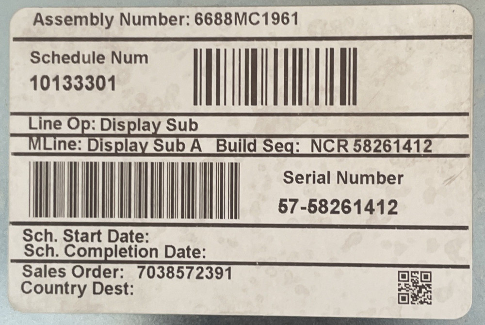 NCR 445-0772214B 19 INCH DISPLAY PANEL USED, TESTED