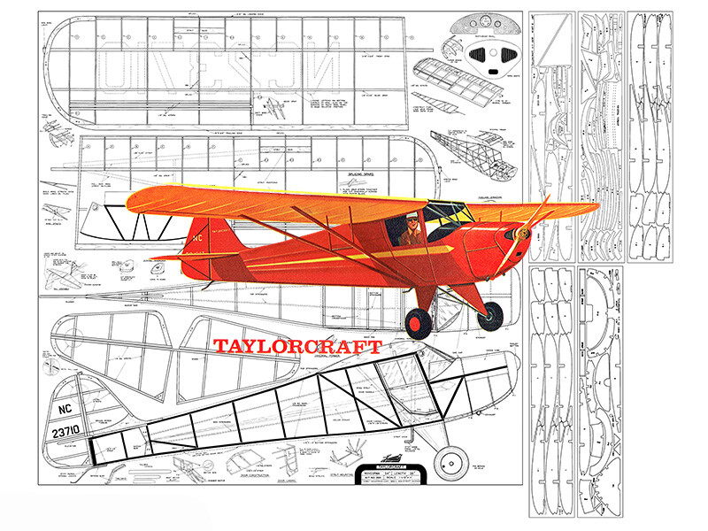 Comet Model Airplane Plans (FF): Taylorcraft 54" Scale Rubber-Powered