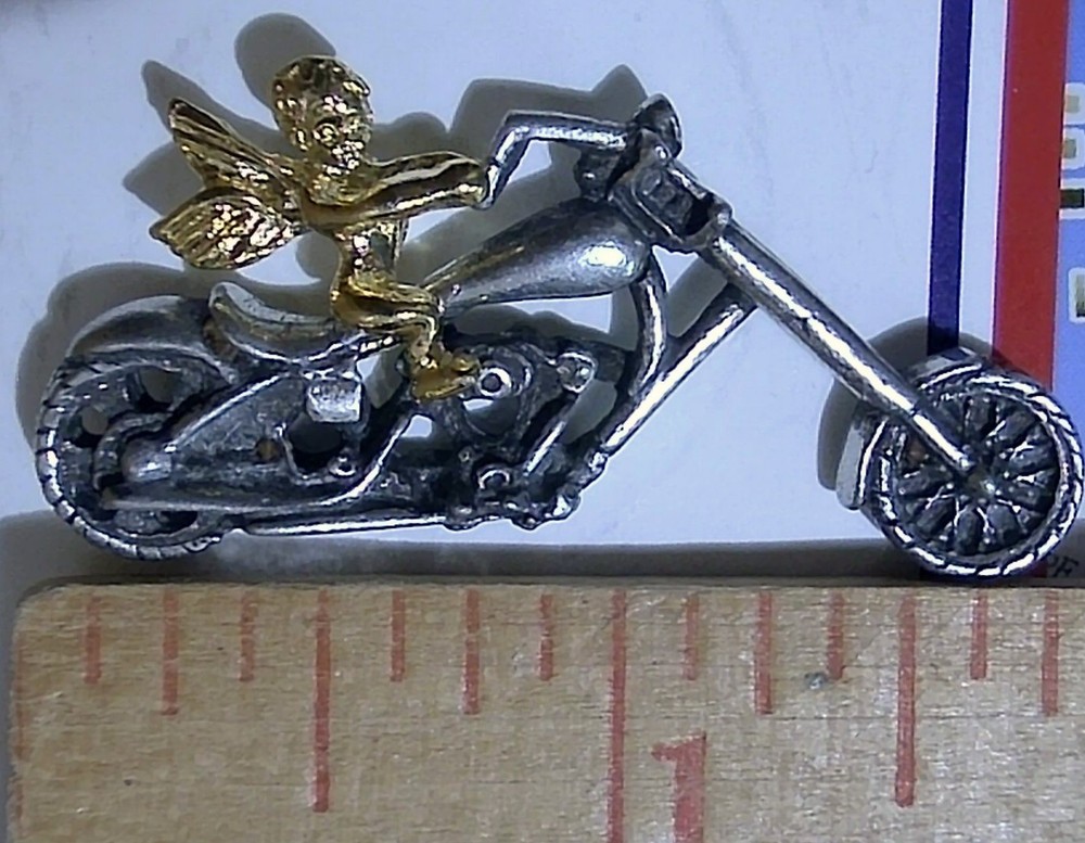 Chopper Motorcycle Angel Pin Two Tone