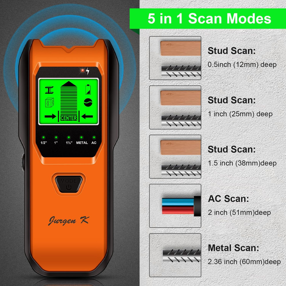 Stud Finder Wall Scanner, 5 in 1 Multifunction Stud Locator with Smart Sensor, H