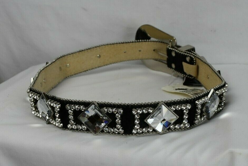 Black Wildfire Leather and Crystal Belt size 30-32
