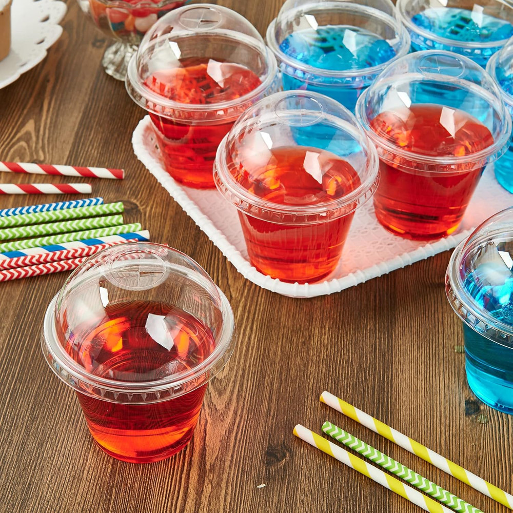 200 PACK 9 Oz Clear Plastic Cups with Dome Lids Crystal Clear Dessert Cups
