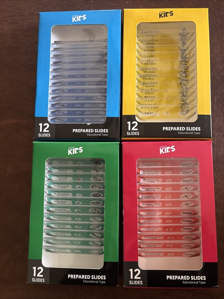 48pc Color-coded Prepared Plastic Microscope Slides Bird Fish Mammal Insect