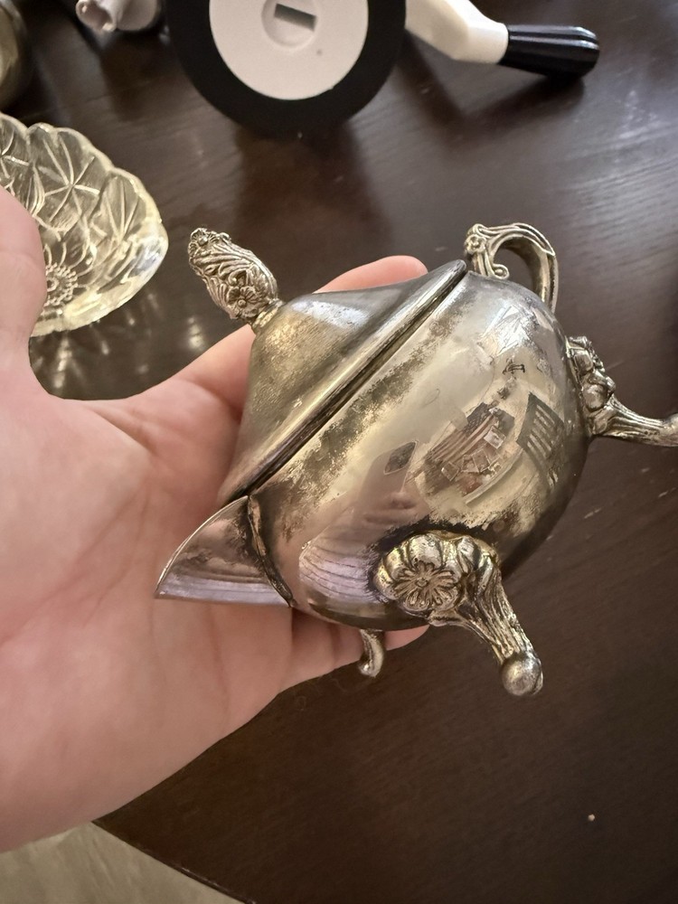 Victorian Silverplate Creamer with Lid and Ornate Feet