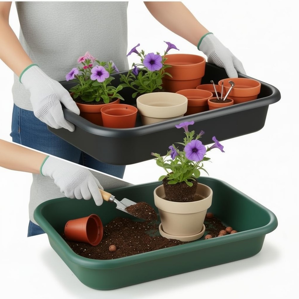 2 Pack Multi-Functional Plant Repotting Tray – Black & Green, Large Capacity ...
