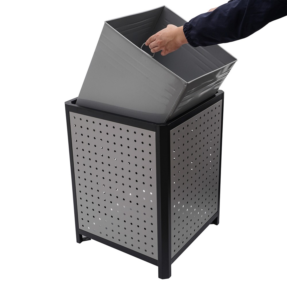 Large 38 Gallon Outdoor Trash Can - Durable Galvanized Waste Container