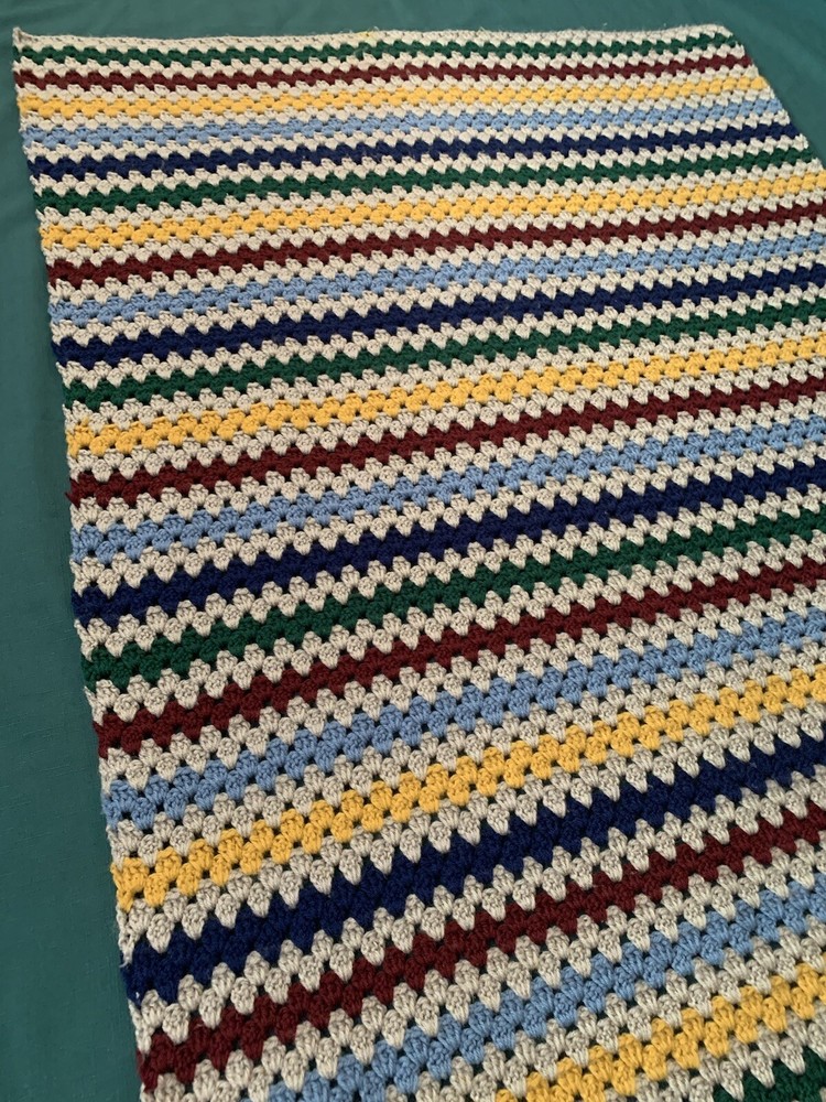 Crochet Throw Hand Made 58 X 38“ Multicolor