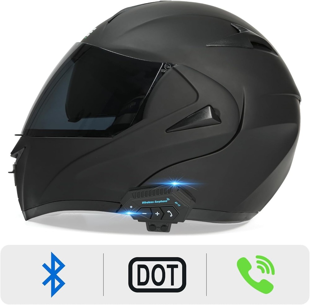 Motorcycle Bluetooth Modular Helmet, DOT Approved Dual Large, Matte Black