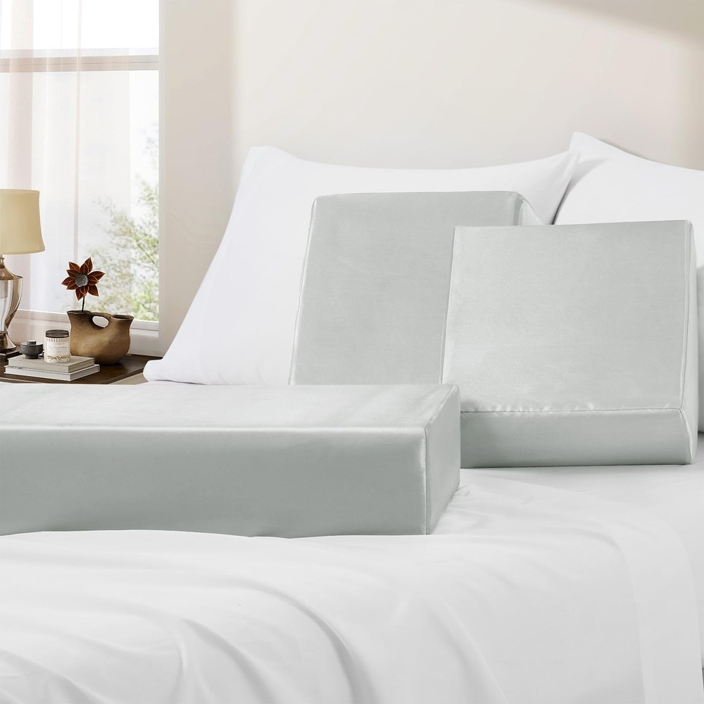 Satin Cube Pillow Case for Side Sleepers, Silver Grey Satin Pillowcase Cube P...