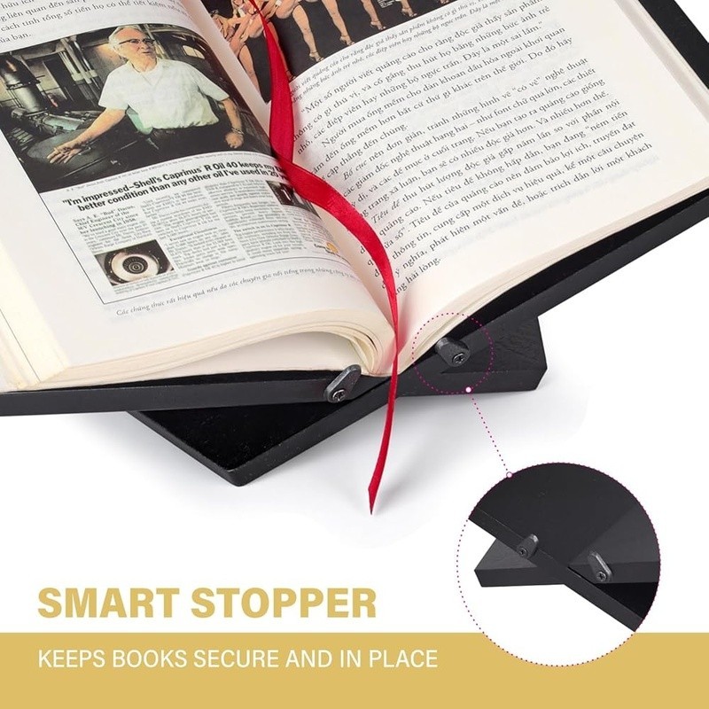 Wooden Book Stand Adjustable Foldable Multi-Use Display Holder Natural Finish