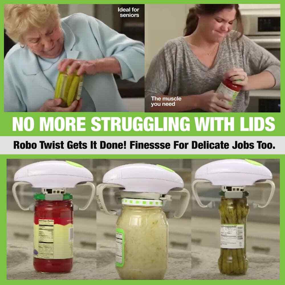 Robo Twist Hands-Free Easy Jar Opener Compact design ensures easy storage