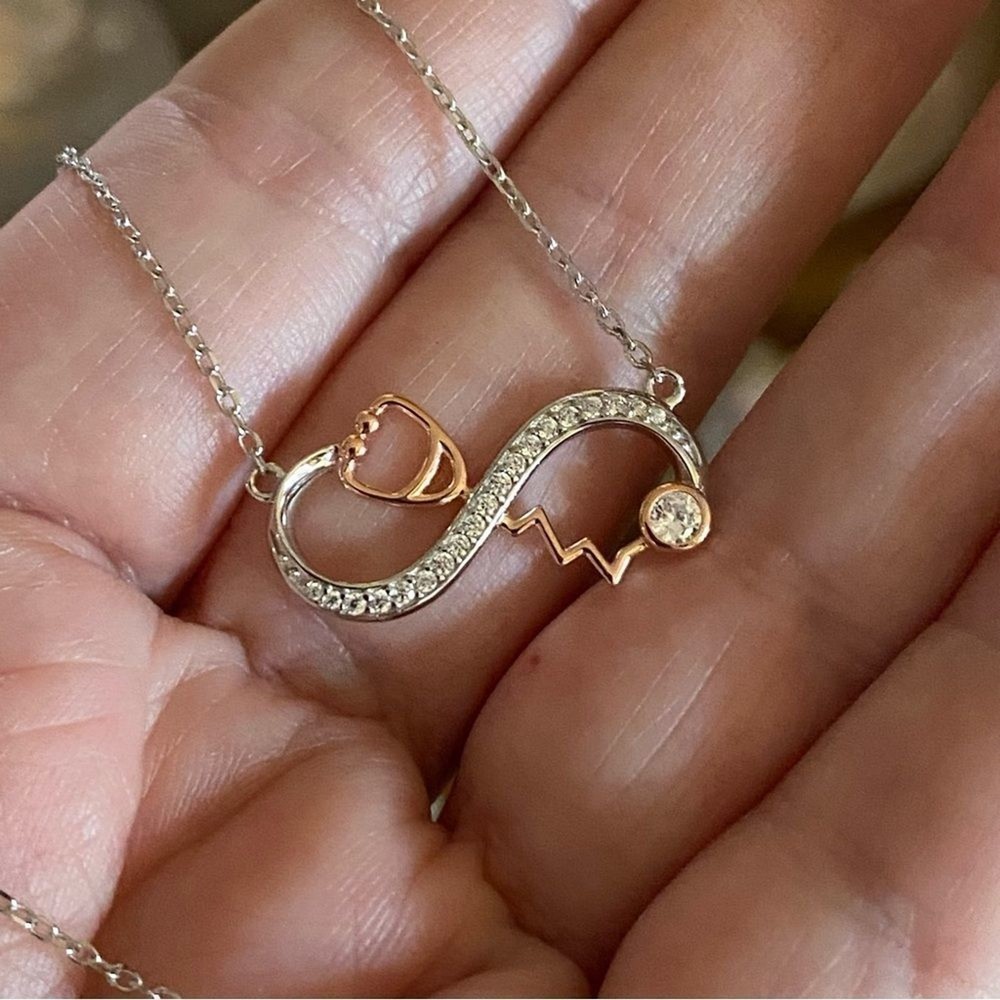 Stethoscope Infinity Sterling Silver CZ Necklace