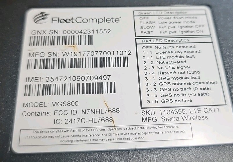 Fleet Complete MGS800 LTE GPS Tracking Module html With Cable