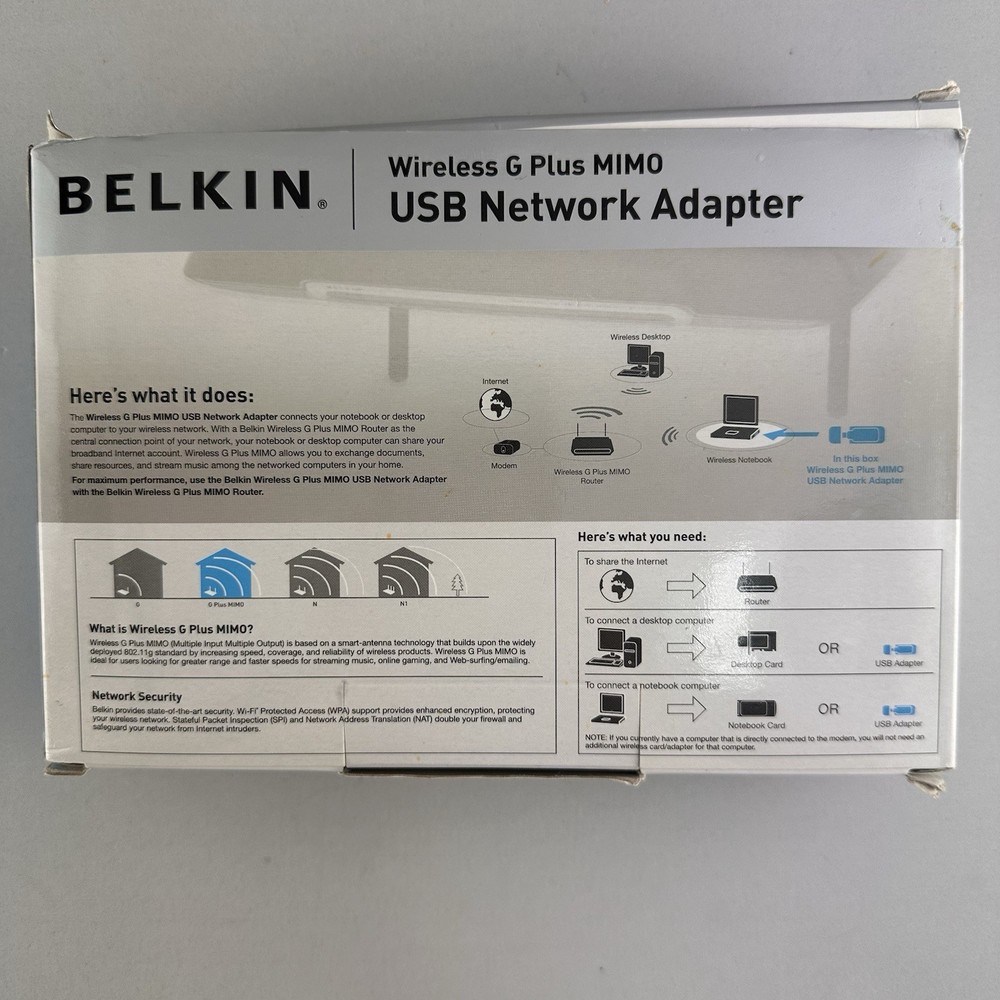 Belkin Wireless G Plus MIMO USB Network Adapter & WiFi Range Extender