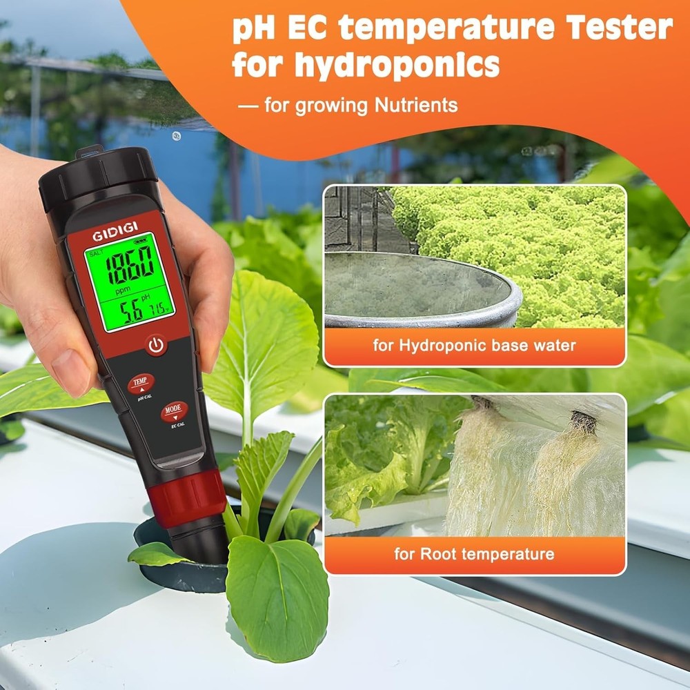 4-in-1 Digital pH TDS EC Meter for Water, Hydroponics & Plant Testing