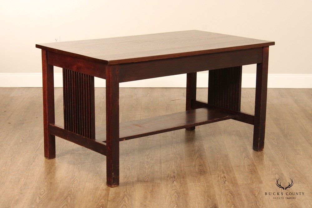 Gustav Stickley Mission Oak Three-Drawer Library Table