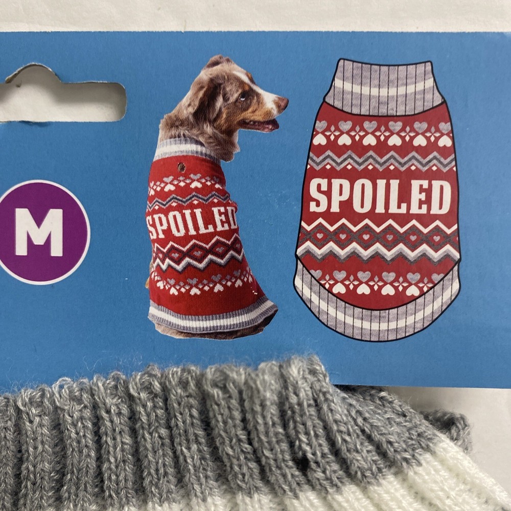 SPOILED Pet Sweater Size M Red White & Gray New