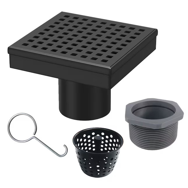 Reln 4” x 4” Matte Black Square Shower Drain with Square Pattern - Free Shipping
