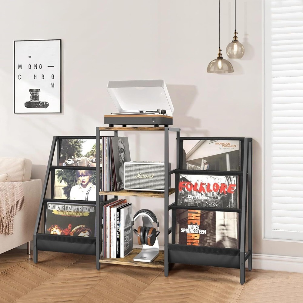 Record Player Stand Vinyl Storage Turntable Table Double 3-layer Display Shelves