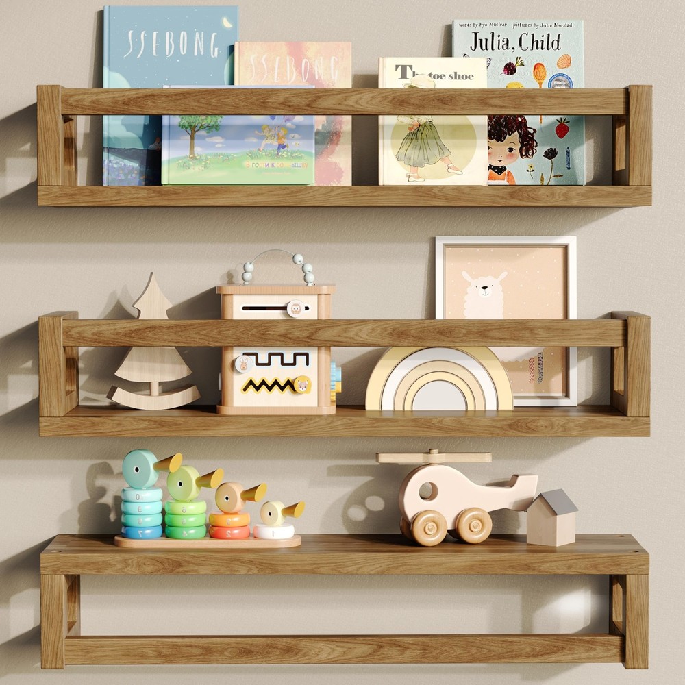 Upgraded Thick Floating Shelves, Solid Wood Bookshelf for Wall, Floating Book...