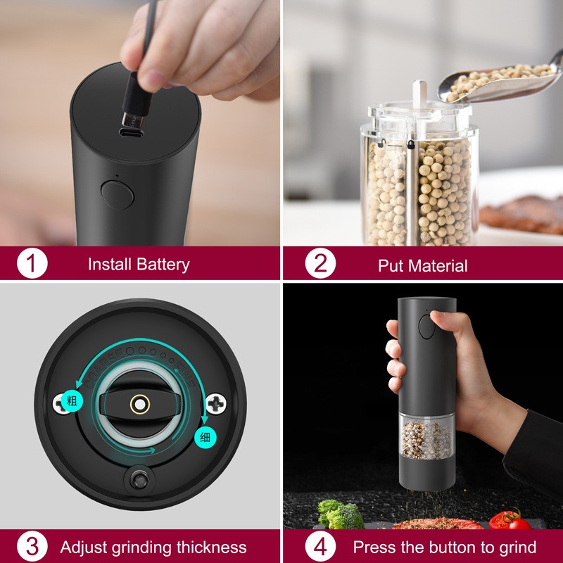 Electric Salt Pepper Grinder Set with Storage Base Automatic Mill Grinder 2Pack