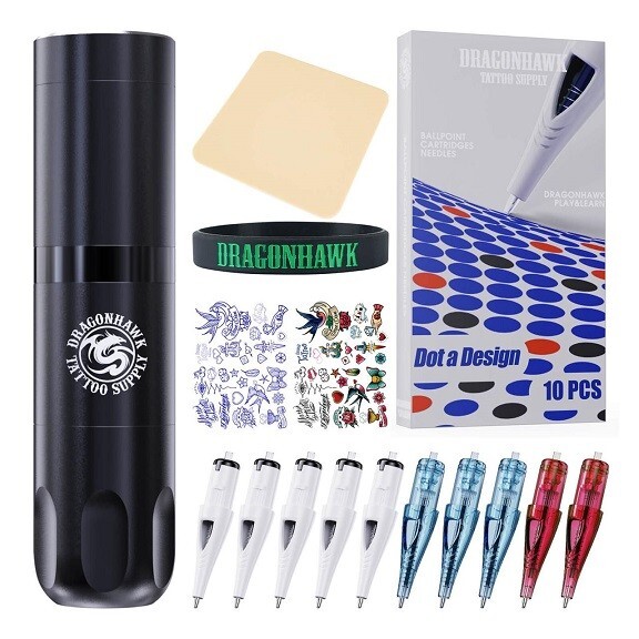 Tattoo Kit Dragonhawk X3 Wireless Tattoo Machine Starter Bundle