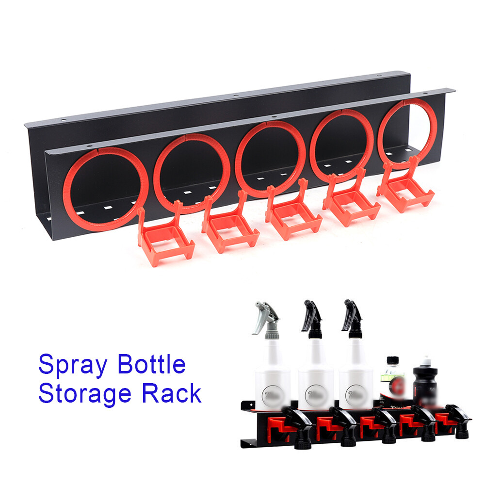 Spray Bottle Holder Aerosol Can Storage Rack Wall Mounted Van Garage 5 Hooks