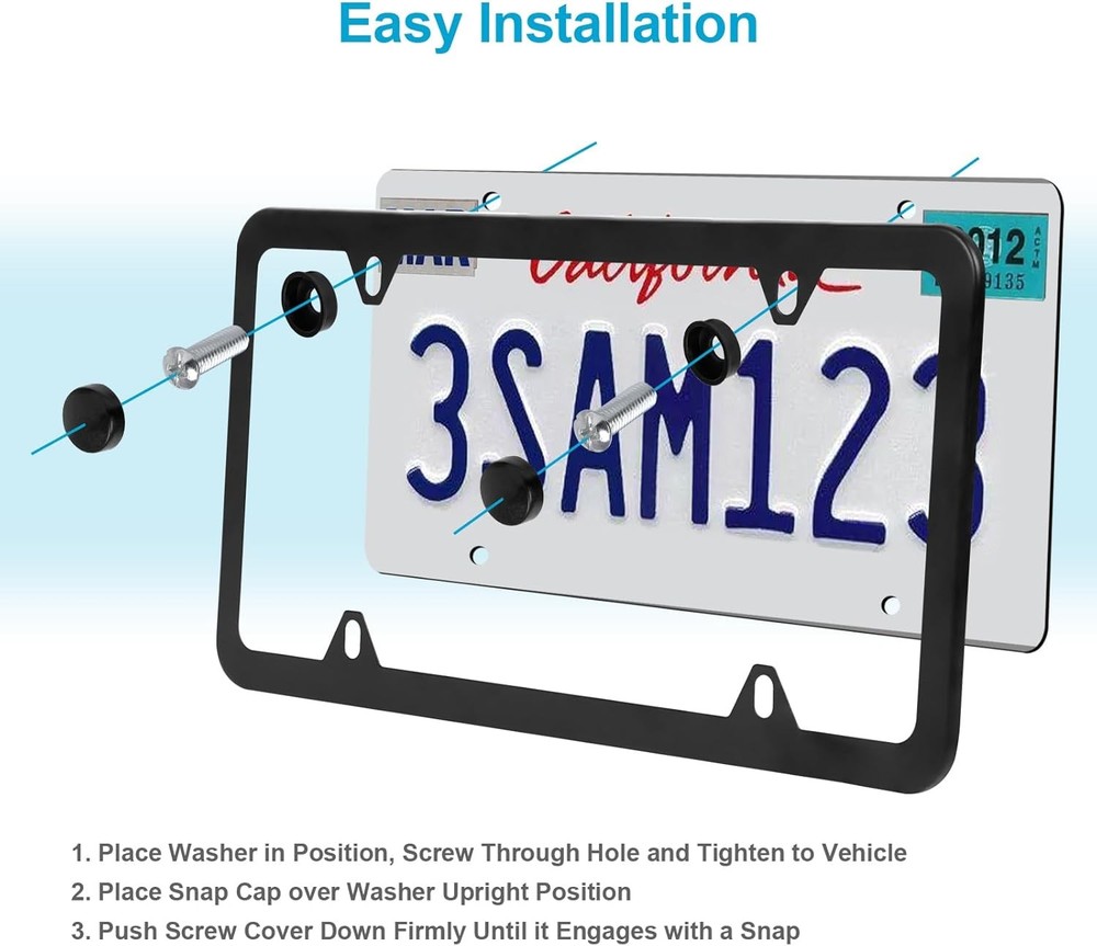 License Plate Frames Black, 2Pcs 4 Holes Holders, Black