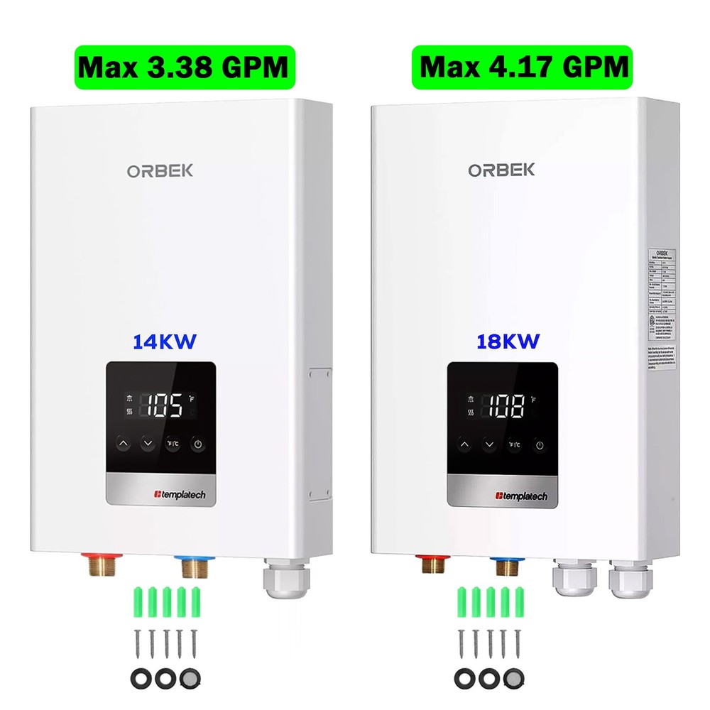 Orbek 14/18KW Tankless Water Heater Electric Instant Whole House Hot Boiler 240V