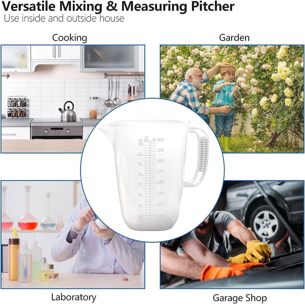 1 Gallon Measuring Pitcher-Convenient Conversion 1 Gallon, Translucent