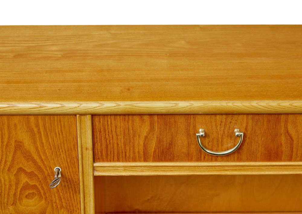 MID CENTURY SHAPED SCANDINAVIAN ELM LOW OPEN BOOKCASE