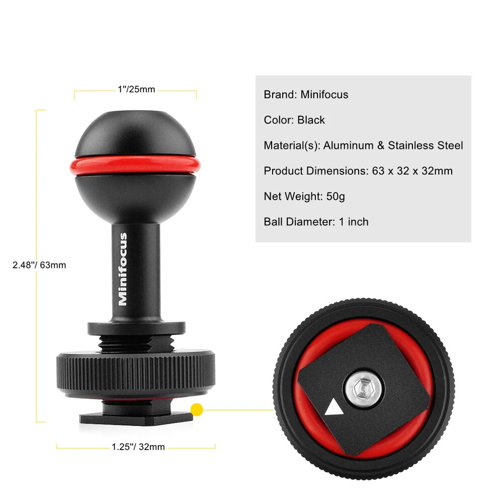 Underwater Ball Head Arm for Diving Camera Tray Strobe Video Flashlight Dive