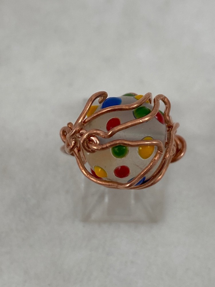 Handmade ~ Copper Wire Wrap ~ Glass Bead Ring Size 7 1/4 #216