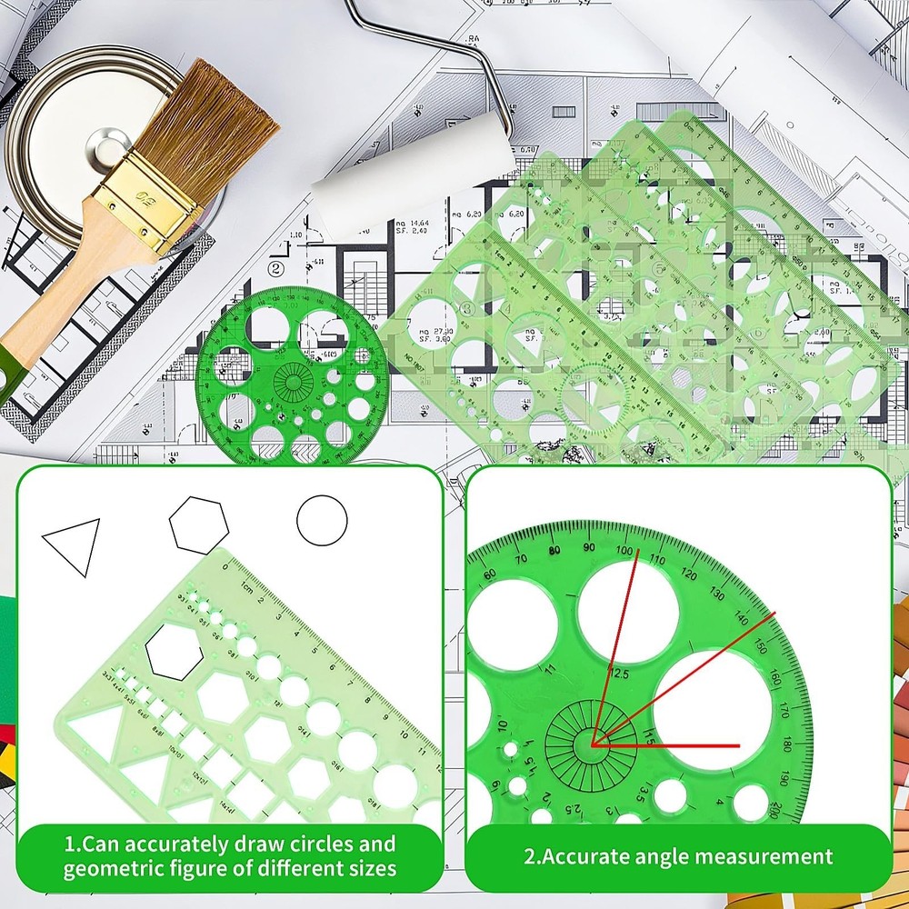 5PCS Circle Template Set Plastic Circle Oval Stencil Geometry Ruler Drawing Tool