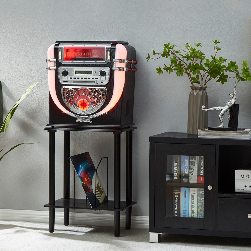 Arkrocket Boston Tabletop Jukebox Record Player Entertainment System w/ Stand