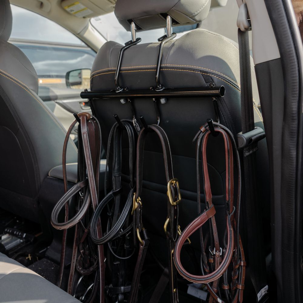 Easy-Up Multi-Hook Swivel Car Tack Rack | Stable-Ready Tack Organizer | Black
