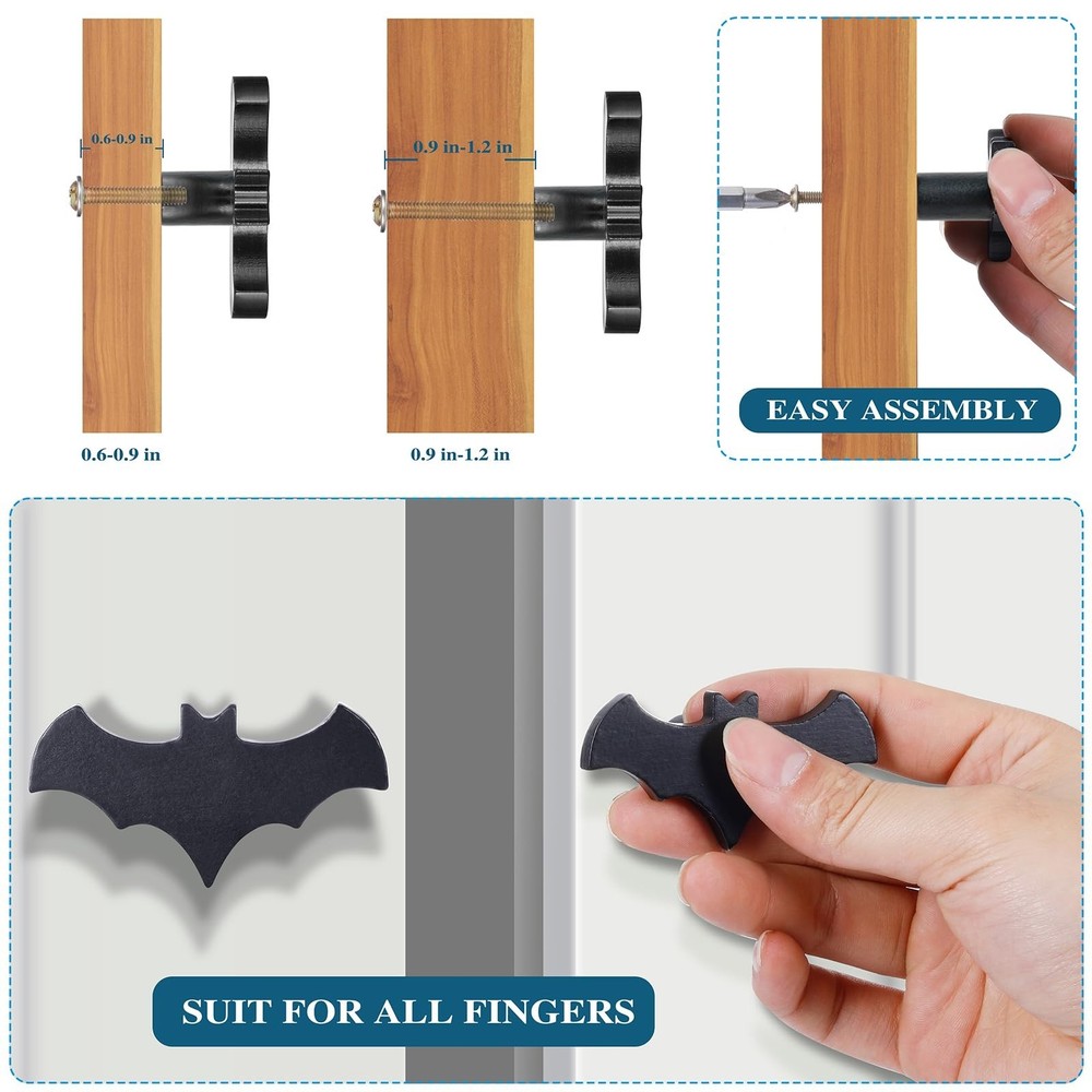 Gothic Bat Cabinet Knobs 8 Pack - Black Gothic Decor Handles for Kitchen Cabi...