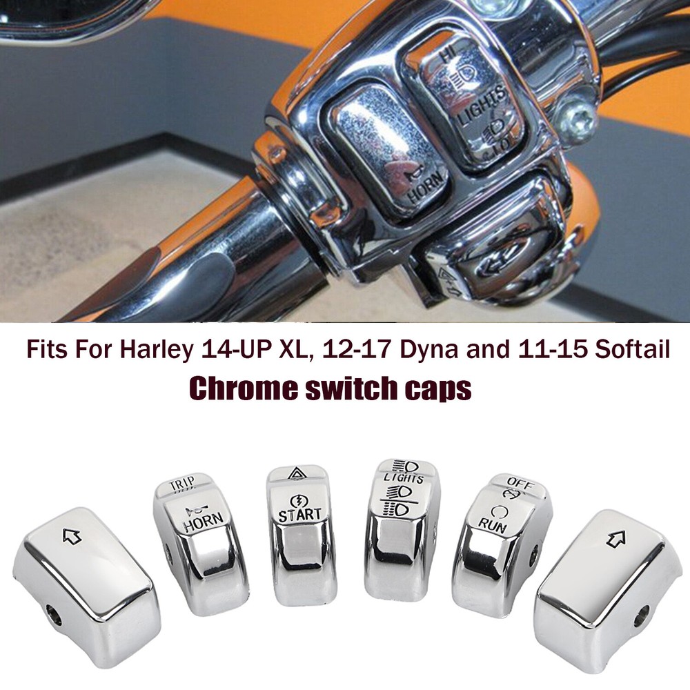 6Pcs Chrome Hand Control Switch Housing Button Cover Cap for Harley Softail Dyna