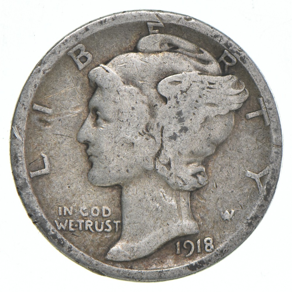 G+ 1918-D Mercury 90% Silver Dime